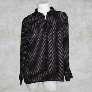 Canda Long Sleeve Sheer Black Blouse with White Polk A Dots